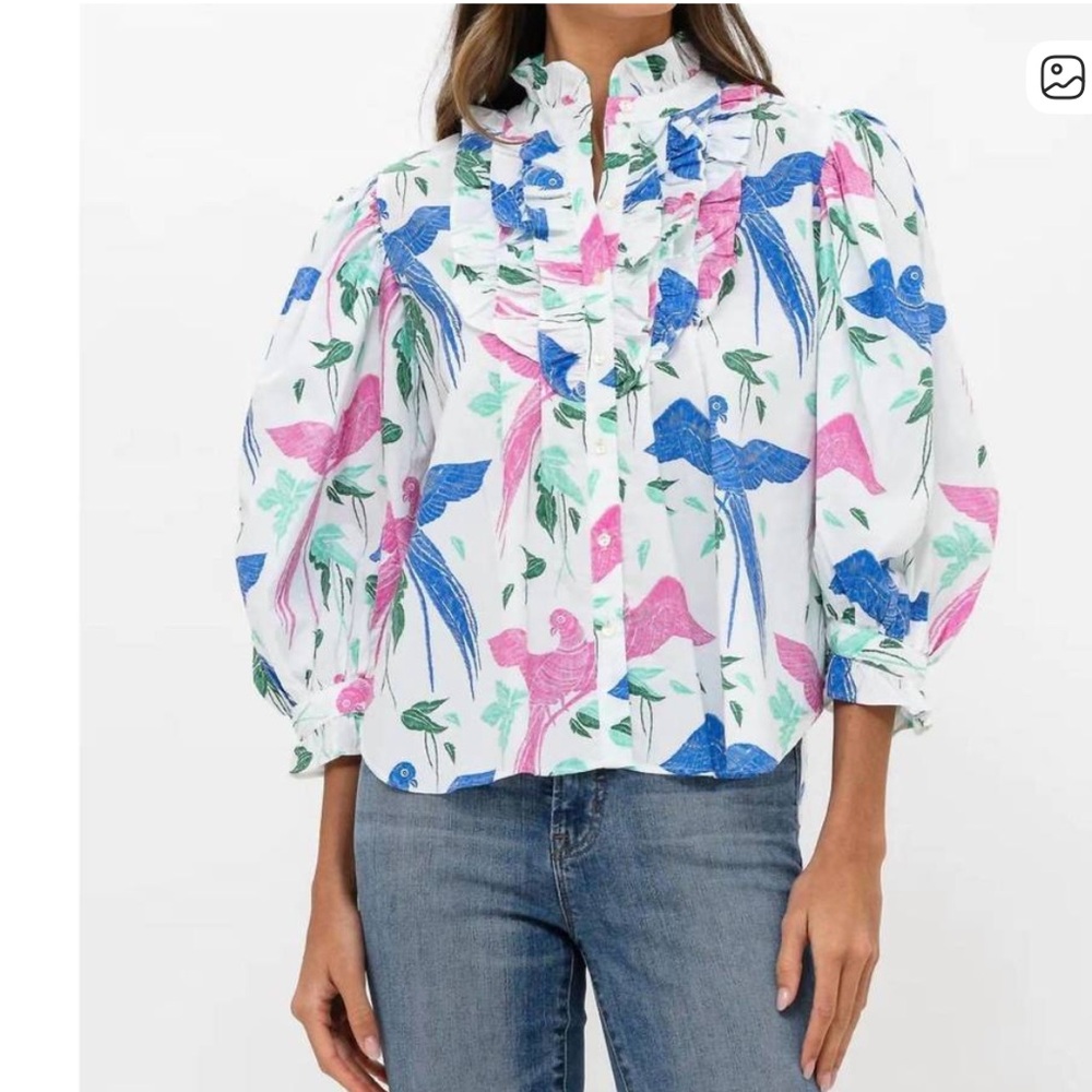 Oliphant Blue and Pink Macaw Blouse